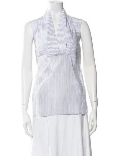 Pre-owned Brunello Cucinelli Striped V-neck Blouse In White