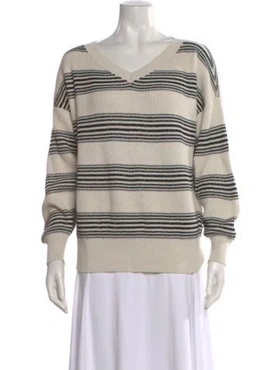 Pre-owned Brunello Cucinelli Striped V-neck Sweater