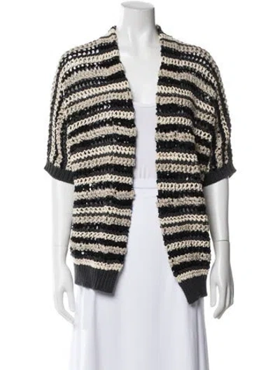 Pre-owned Brunello Cucinelli Striped V-neck Sweater In Black