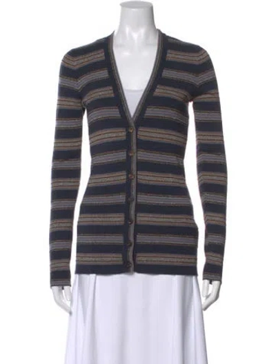 Pre-owned Brunello Cucinelli Striped V-neck Sweater In Blue