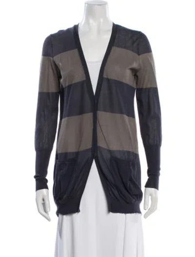 Pre-owned Brunello Cucinelli Striped V-neck Sweater In Blue