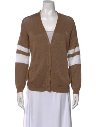 Pre-owned Brunello Cucinelli Striped V-neck Sweater In Brown