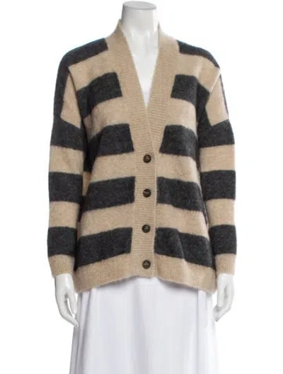 Pre-owned Brunello Cucinelli Striped V-neck Sweater In Gray
