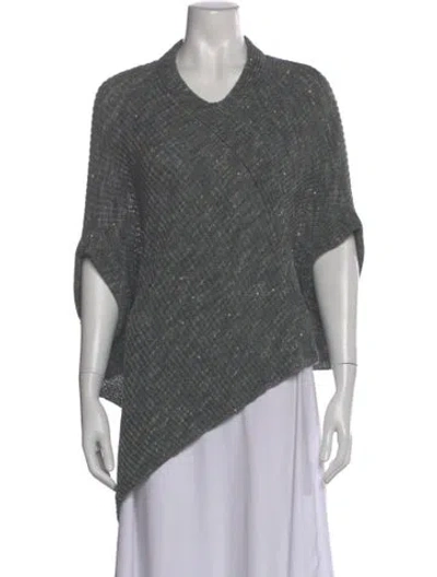Pre-owned Brunello Cucinelli Striped V-neck Sweater In Gray