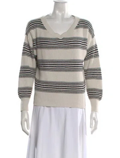 Pre-owned Brunello Cucinelli Striped V-neck Sweater In Gray