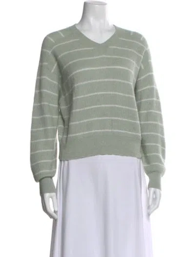 Pre-owned Brunello Cucinelli Striped V-neck Sweater In Green