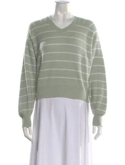 Pre-owned Brunello Cucinelli Striped V-neck Sweater In Green