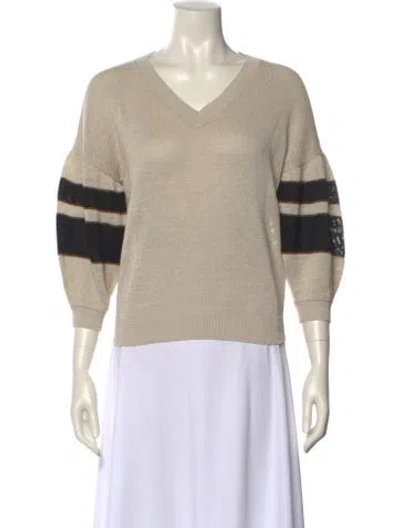 Pre-owned Brunello Cucinelli Striped V-neck Sweater In Neutral