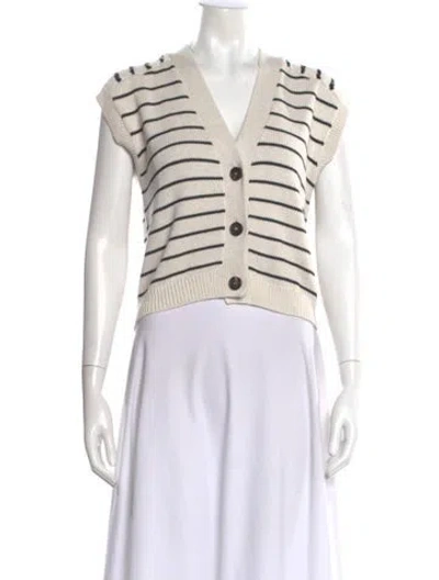 Pre-owned Brunello Cucinelli Striped V-neck Sweater In Neutral