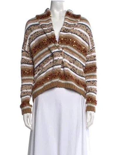 Pre-owned Brunello Cucinelli Striped V-neck Sweater In Neutral