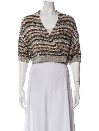 Pre-owned Brunello Cucinelli Striped V-neck Sweater In Neutral