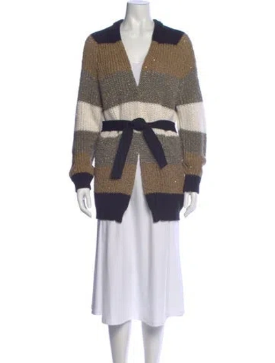 Pre-owned Brunello Cucinelli Striped V-neck Sweater In Neutral