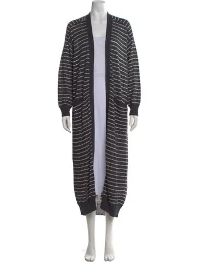 Pre-owned Brunello Cucinelli Striped V-neck Sweater W/ Tags In Grey/metallic