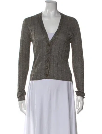Pre-owned Brunello Cucinelli Striped V-neck Sweater W/ Tags In Grey/metallic