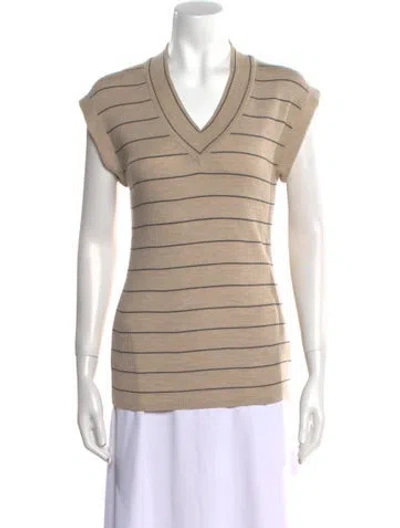 Pre-owned Brunello Cucinelli Striped V-neck Sweater W/ Tags In Neutral