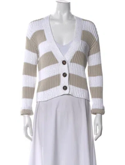 Pre-owned Brunello Cucinelli Striped V-neck Sweater In White