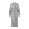 Brunello Cucinelli Striped Midi Shirt Dress With Floral Embroidery In White
