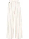 Brunello Cucinelli Multicolor Crop Pants With All-over Striped Motif And Monile Detail In Linen And Cotton Blend Woman In Neutrals