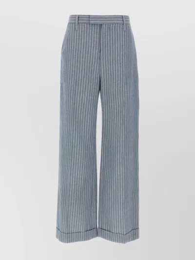 Brunello Cucinelli Striped Wide Leg Trousers With Multiple Pockets In Gray