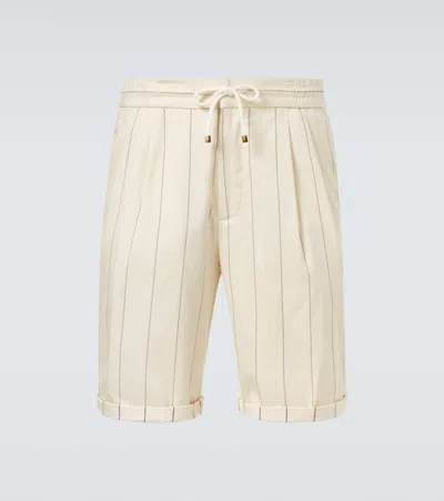 Brunello Cucinelli Striped Wool And Cotton Bermuda Shorts In Beige