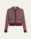Brunello Cucinelli Striped Wool-cashmere Crewneck Cardigan In Burgundy