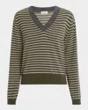 Brunello Cucinelli Striped Wool-cashmere V-neck Sweater In Green