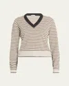 Brunello Cucinelli Striped Wool-cashmere V-neck Sweater In Neutral