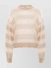 Brunello Cucinelli Striped Wool Crewneck Sweater In Neutrals