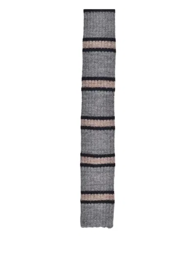 Brunello Cucinelli Striped Wool Tie In Neutral