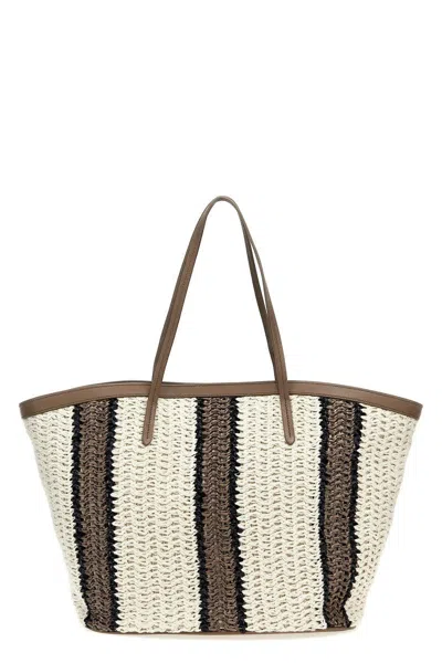 Brunello Cucinelli Striped Woven Tote Bag In Brown
