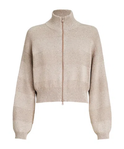 Brunello Cucinelli Striped Zip Cardigan In Brown