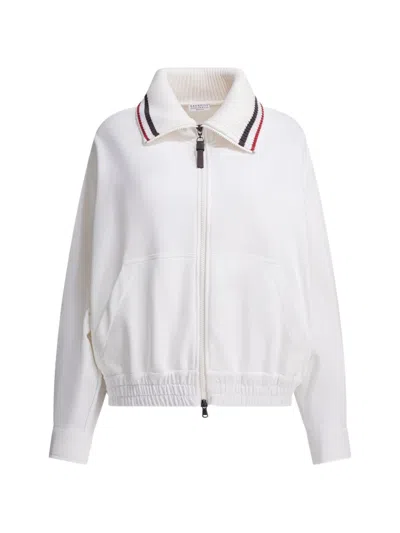 Brunello Cucinelli Sweatshirt Elasticated Hem Front Pockets Long Sleeves In White