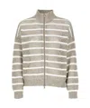Brunello Cucinelli Beige Cardigan With High Neck And All-over Striped Motif In Linen Blend Woman In Nude