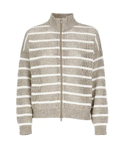 BRUNELLO CUCINELLI BRUNELLO CUCINELLI STRIPED ZIPPED CARDIGAN