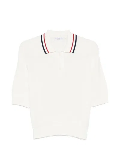 Brunello Cucinelli Striped-collar Polo Top In Neutral