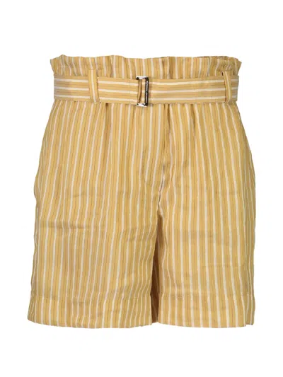 Brunello Cucinelli Striped-pattern Belted Shorts In Yellow