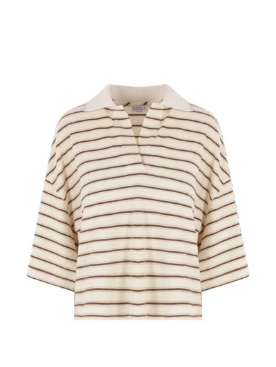 Brunello Cucinelli Striped-pattern Polo Top In Black