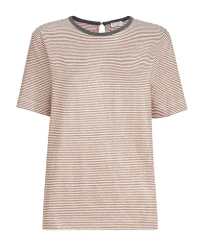 Brunello Cucinelli Striped-pattern T-shirt In Brown