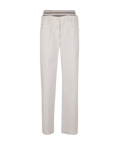 Brunello Cucinelli Striped-waistband Wide-leg Jeans In White