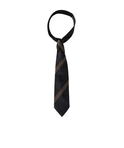 Brunello Cucinelli Stripe-embroidered Stretch-silk Tie In Black