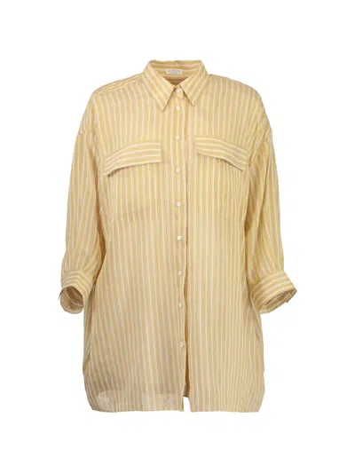 Brunello Cucinelli Stripe-pattern Flap-pocket Shirt In Nude