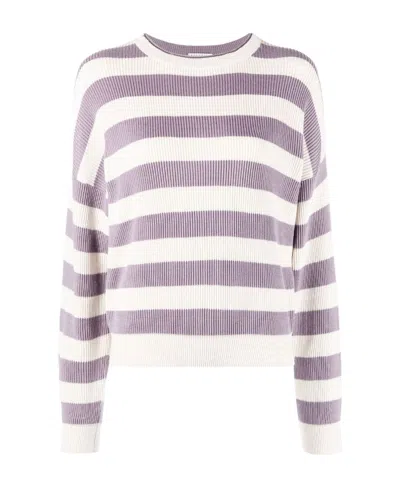Brunello Cucinelli Stripes Ribbed-knit Jumper In Purple