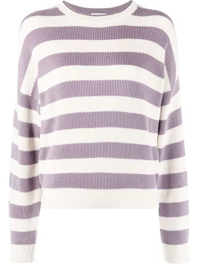 Brunello Cucinelli Stripes Ribbed-knit Jumper In Purple