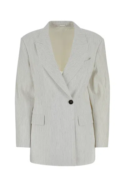 Brunello Cucinelli Stripped Buttoned Jacket In White