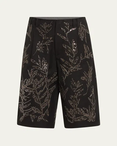 Brunello Cucinelli Structured Canvas Herbarium Sequined Shorts