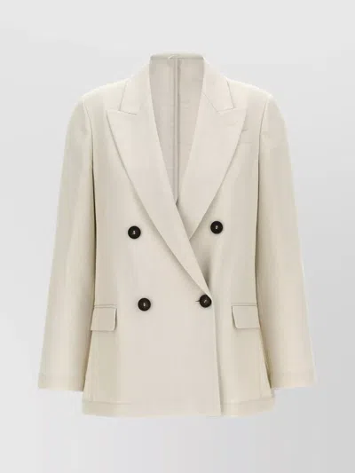 Brunello Cucinelli Structured Double-breasted Blazer With Back Vent In Neutral