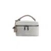 Brunello Cucinelli Structured Suede Leather Clutch With Top Handle In Gray