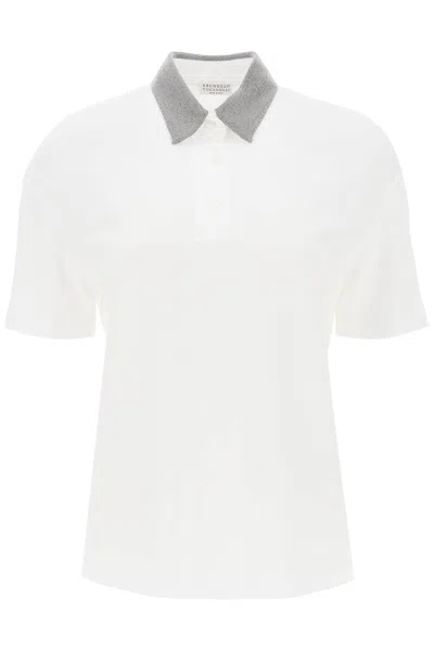 Brunello Cucinelli Stud-embellished Cotton Polo Shirt For Women In White