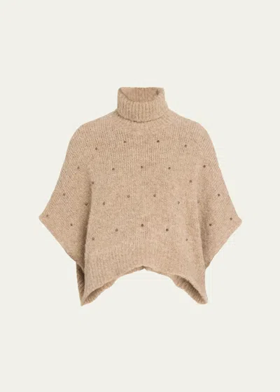 Brunello Cucinelli Studded Alpaca Wool Turtleneck Sweater In Sand