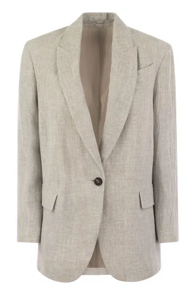 Brunello Cucinelli Stylish Grey Linen Jacket With Feminine Touch